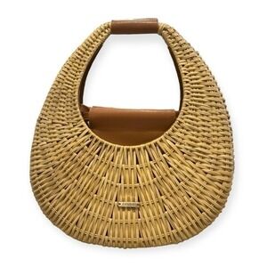 Ramla Woven Straw‎ Crescent Bag Tan Leather Trim MSRP $220 NEW